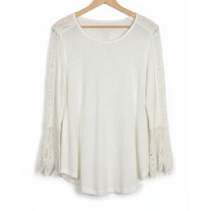 Chico's Womens‎ M Boho Peasant Feminine Romantic Fairycore Lace Sleeve Knit Top